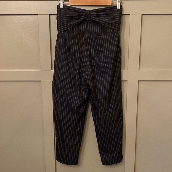 Anthropologie Pinstripe High Rise Tie Waist Tapered Pants Size 6 - Picture 10 of 12